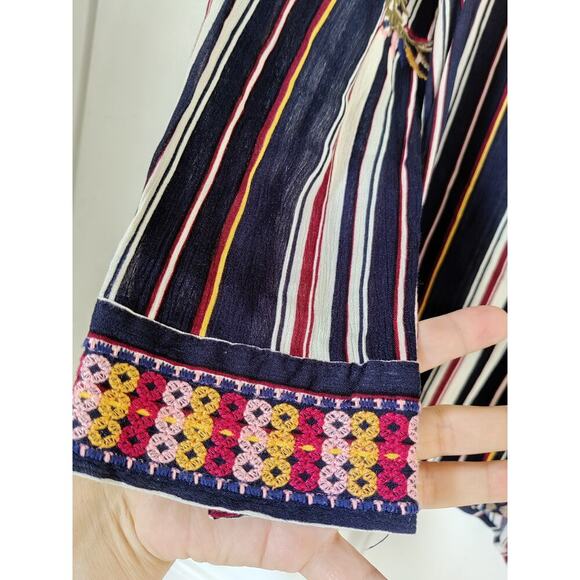 Floral Embroidered Multicolor Blouse Long Sleeve Button Front Striped Size S/M - Picture 7 of 11